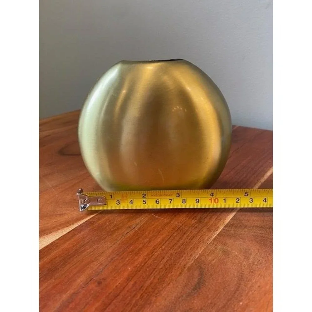 Brass Oval Metal Bud Vase Mid Century Modern Round Pebble Vase Minimalist 4in